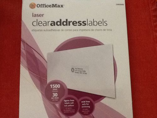 OfficeMax Laser Clear Address Labels 1500 /box 1&#034; x 2 5/8&#034; New sealed 5660
