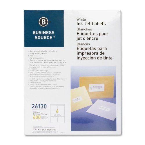 Business Source Mailing Inkjet Label - 3.33&#034; Width X 4&#034; Length - 600 (bsn26130)