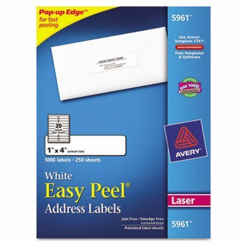 Avery Easy Peel Laser Address Labels, 1 x 4, White, 5000/Box (AVE5961)