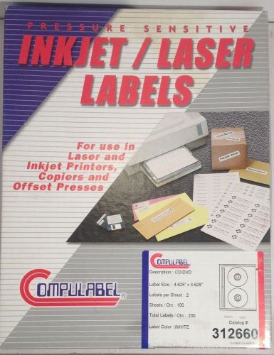 200 CD/ DVD Laser and InkJet Labels -100 Sheets! - FREE SHIPPING -