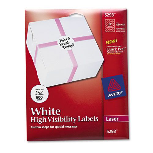 Avery Round Specialty Laser Printer Labels, 1 2/3&#034; meter, White, 600 per Pack