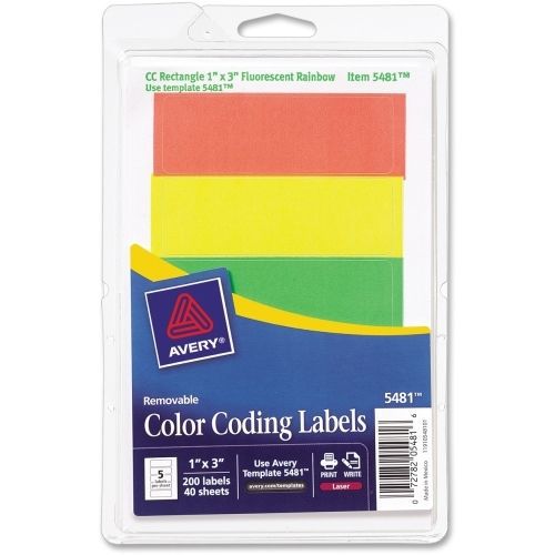 Avery Print or Write Color Coding Label - 1&#034;Wx3&#034;L - 200/Pack - Assorted