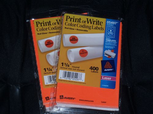 Avery color coding labels 1 1/4&#034; red glow removable 800 labels 2(packs) NEW!!!!!
