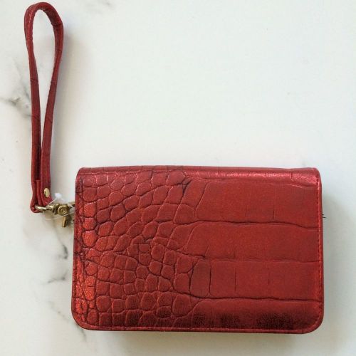 Buxton NWT red metallic black croc wristlet cell wallet case travel iPhone 5