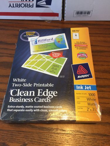 Avery 8870 Clean Edge Business Cards, Inkjet, 2&#034;x3-1/2&#034;, 1000/BX, Matte White