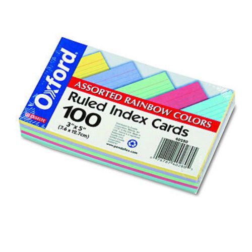 Oxford ruled 3&#034; x 5&#034; index cards, 100 count - assorted colors for sale