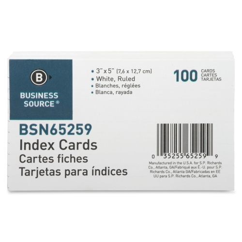 Business Source Ruled Index Card - Ruled - 5&#034;x3&#034;-100/Pk - White  - BSN65259