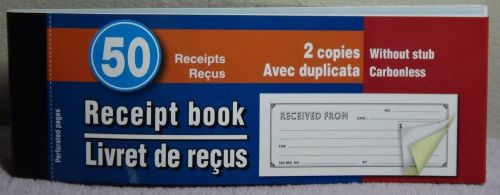 Receipt book / reciepts 50 duplicate 2 copy carbonless no stub 3.34&#034; x 6.65&#034; for sale