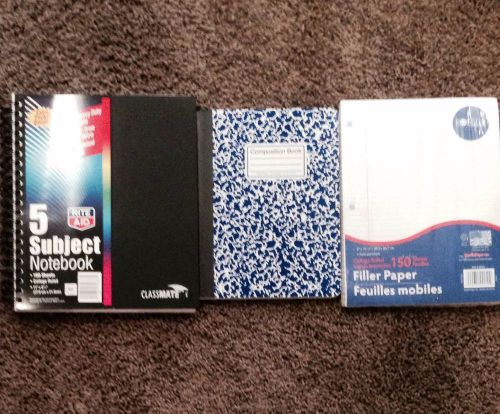 Composition Notebook, 5 Subject Spiral Notebook, College Ruled Loose Leaf paper