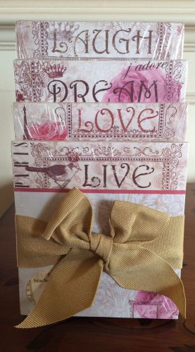 Set Of 4 Notepads-&#034;Laugh, Dream, Love, Live&#034;-New-Secured W/Bow-Nice Gift
