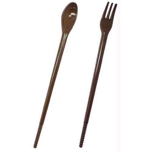 Poratble Compact Cutlery Set 3WAY CHOPSTICKS Brown w/ Fork Spoon Case JAPAN New