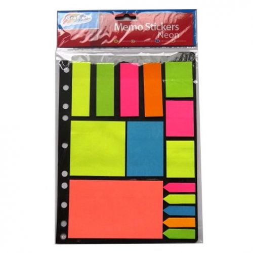 Neon Memo Stickers - Multi Coloured, Various Shapes and Sizes.