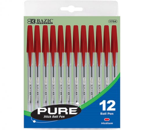 BAZIC Pure Red Stick Pen (12/pack), Case of 24