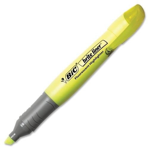 Lot of 3 bic brite liner grip xl highlighter - chisel- yellow ink - 12/pack for sale