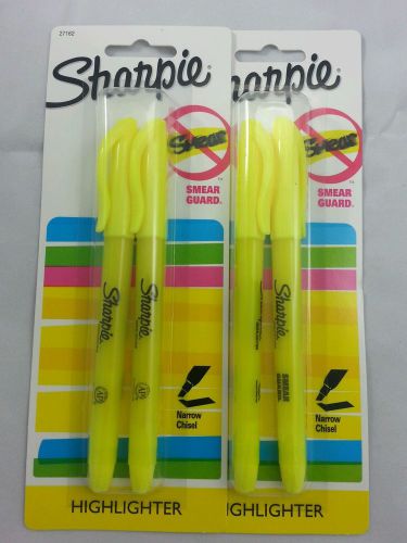 Sharpie Highlighter Yellow Narrow Chisel Smear Guard No Bleed 4 Count Pack