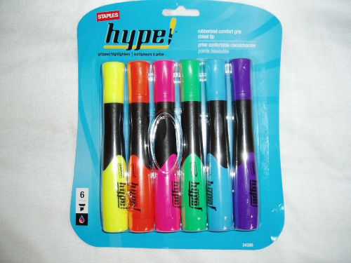 NEW Hype! Gripped Highlighters Assorted Colors 6 Pack - Staples - FREE SHIPPING!