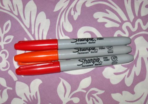 Trio Set of Sharpie Fine Point Markers - Two Red / One Orange