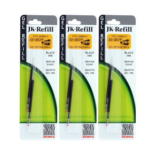 6 Zebra JK Refll G301 Retractable Ballpoint Pen Refills, Medium Point, Black