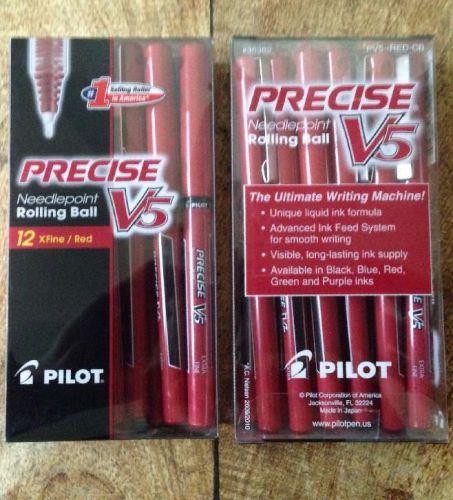 2 Packs Of 12 Pilot Precise V5 red Pens XFine #35382 PV5--RED-CB