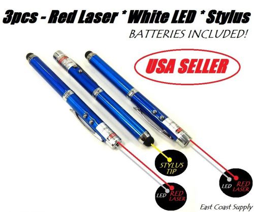 3 PC BLUE STYLUS + RED LASER + WHITE LED LIGHT + 5mW 650nm Dog Cat Training Tool