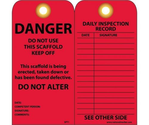 NMC SPT1 &#034;DANGER&#034; SCAFFOLD - &#034;Danger&#034; Accident Prevention Tag 6&#034; H x 3&#034; W, Red