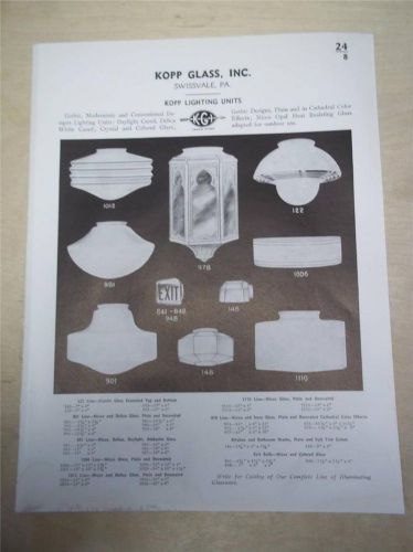 Vtg Kopp Glass Inc Catalog Insert/Page~Light/Lighting Units 1939