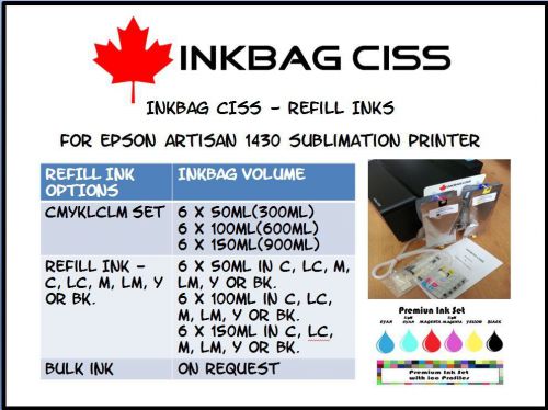 Inkbag ciss-refill ink(600ml) for epson artisan 1430 heat transfer printer for sale
