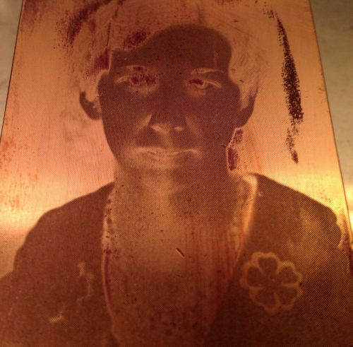 Vintage Wood Copper  Printing Block Photo - Lady Flower with Pin &amp; Pearls