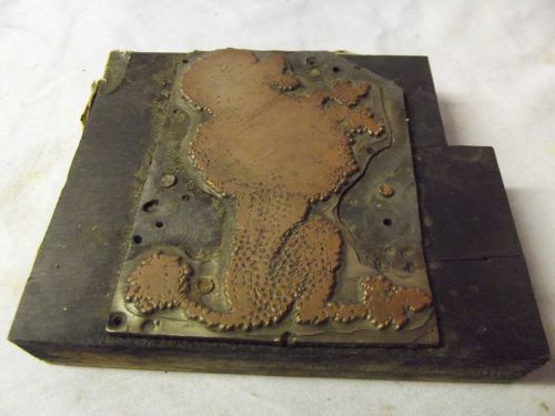 VINTAGE COPPER ON WOOD PRINTERS BLOCK WITH POODLE DOG