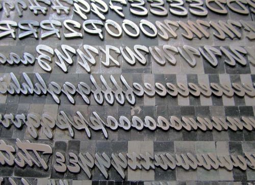 Letterpress Foundry Type - &#034;Brush Script&#034; - 60 Point - 229 Characters