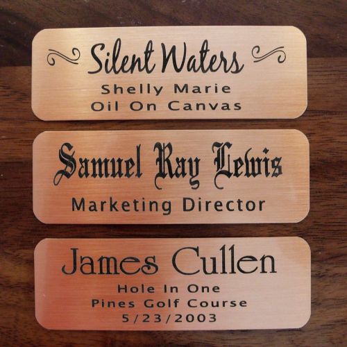 Engraved copper plate picture frame art label name tag 3&#034; x 1&#034; adhesive for sale
