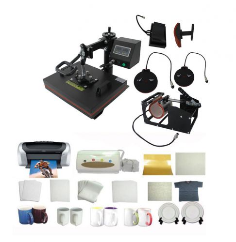 5in1 heat press sublimation transfer cap cup mug plate t-shirts printer ciss kit for sale