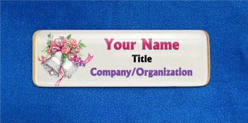 Wedding Bells White Flowers Custom Personalized Name Tag Badge ID Bridal Shower