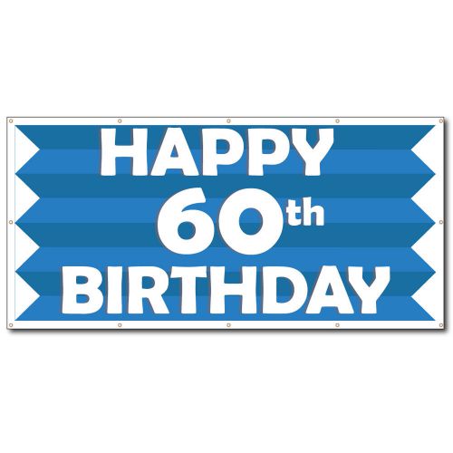 Happy 70th Birthday Blue Stripes 2&#039;x4&#039; Vinyl Banner