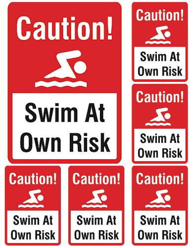 Caution Swim At Own Risk Pool Pond Warning Sign 6 Pack Wall Hanging Swimming s32