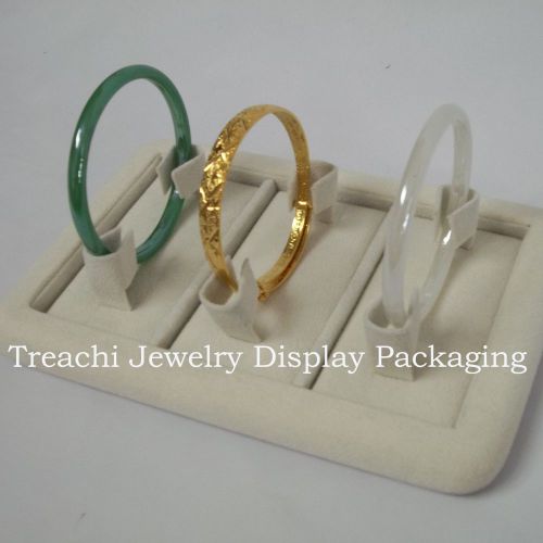 3 Bangle Display Tray Display Beige Velvet Curved Holder with Removable Towers