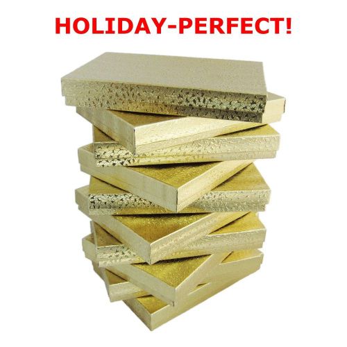 HOLIDAY-PERFECT! Pack Of 10 Gold Foil Cotton Filled Large Jewelry Gift Boxes