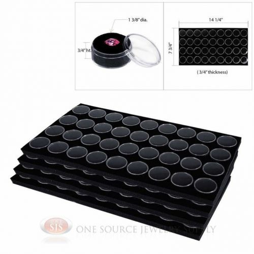 (4) Organizer 36 Black Gem Jar Foam Inserts Tray Jewelry Display Gemstones