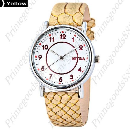Snake Skin Scale Leather Scales Quartz Analog Wrist Wristwatch Women&#039;s Yellow