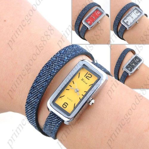 Wrap around synthetic leather nylon analog quartz wristwatch women&#039;s yellow for sale