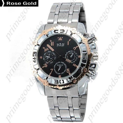 Stainless Steel Date Analog Quartz False Sub Dials Men&#039;s Wristwatch Rose Gold