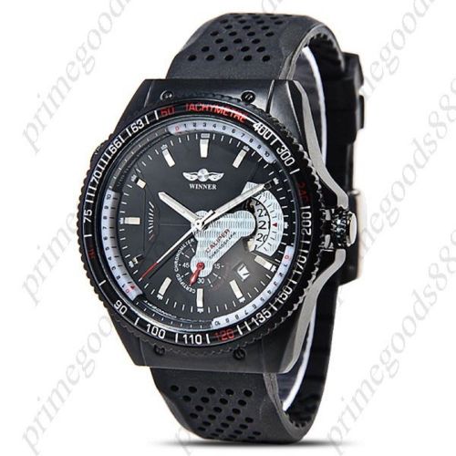Silica Gel Strap Date Auto Automatic Mechanical Analog Men&#039;s Wristwatch Black