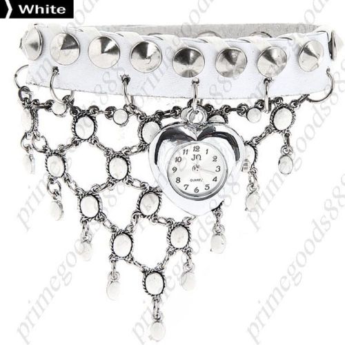 Heart charms charm bangle pu leather quartz lady wrist wristwatch women&#039;s white for sale