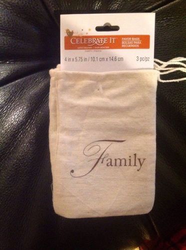 Lot Of 9 &#034;Family&#034; Linen Color Drawstring Pouch Gift Bags 4x6 Inch