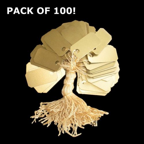 PACK OF 100! Price Tag, PVC And Cotton String, Gold Color, 13 mm x 25 mm