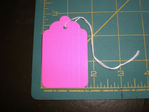 100 Size 8 Price Tags with String - Fluorescent Pink -  1-11/16&#034; x 2-3/4&#034;