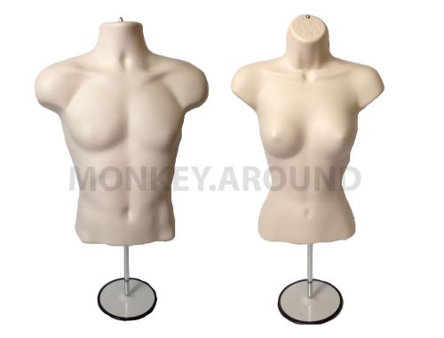 Set of 2 Mannequin Male + Female Torso Dress Form Display Clothing Stand Hanging