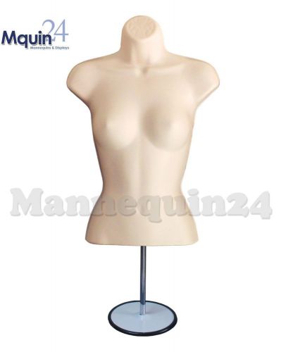 Flesh female woman torso mannequin form w/ metal stand + hook for hanging pants for sale
