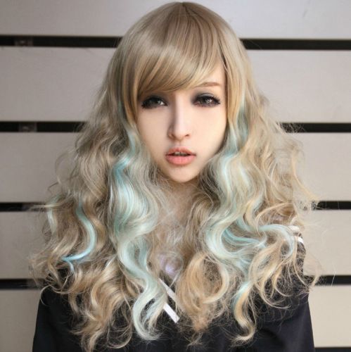 New hot multi-color highlighted volume hair heat resistant cosplay full wig wigs