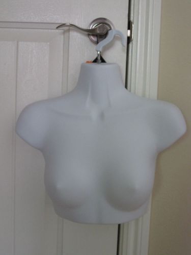 Hanging white figural bust model necklace bra display partial showcase torso